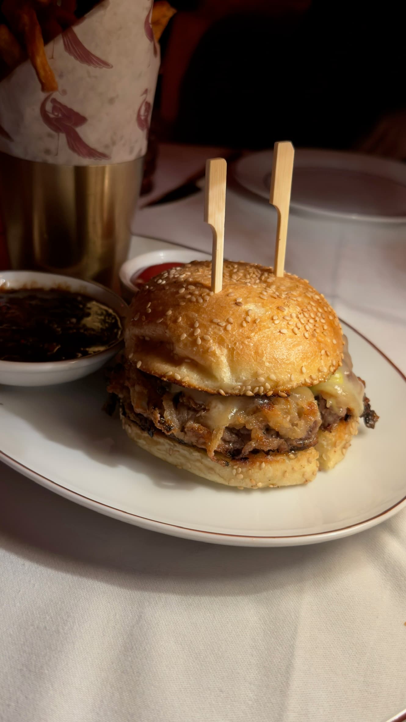 The Gruyère Cheeseburger au Jus at Chez Margaux